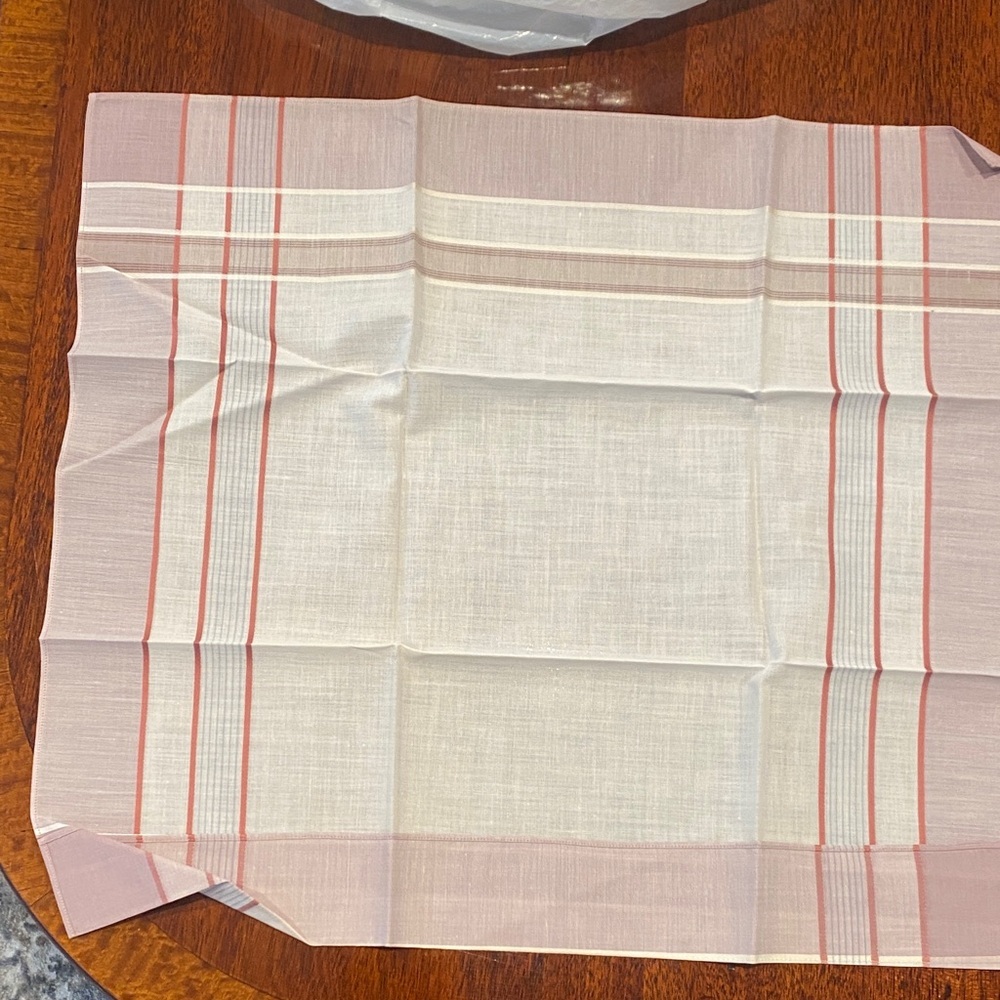 Vintage border Striped Handkerchief with dusty orange  and Cream Accents